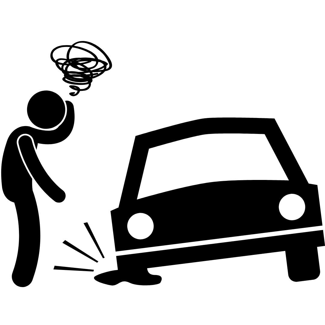 パンクした車と困っている人のイラスト
